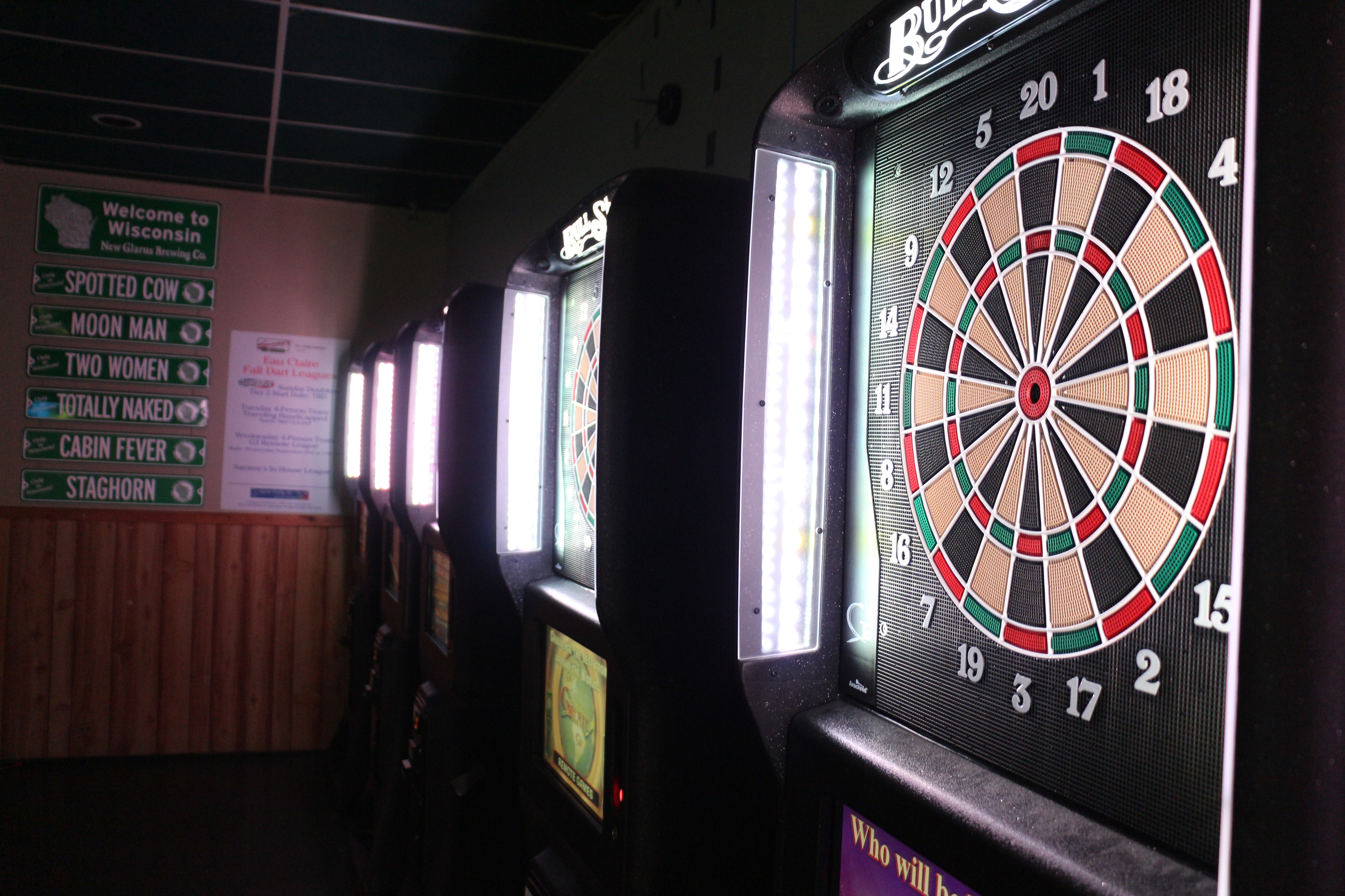 Row of electronic dart boards