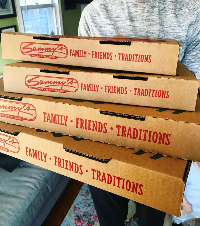 Boxes of Sammy's Pizza 